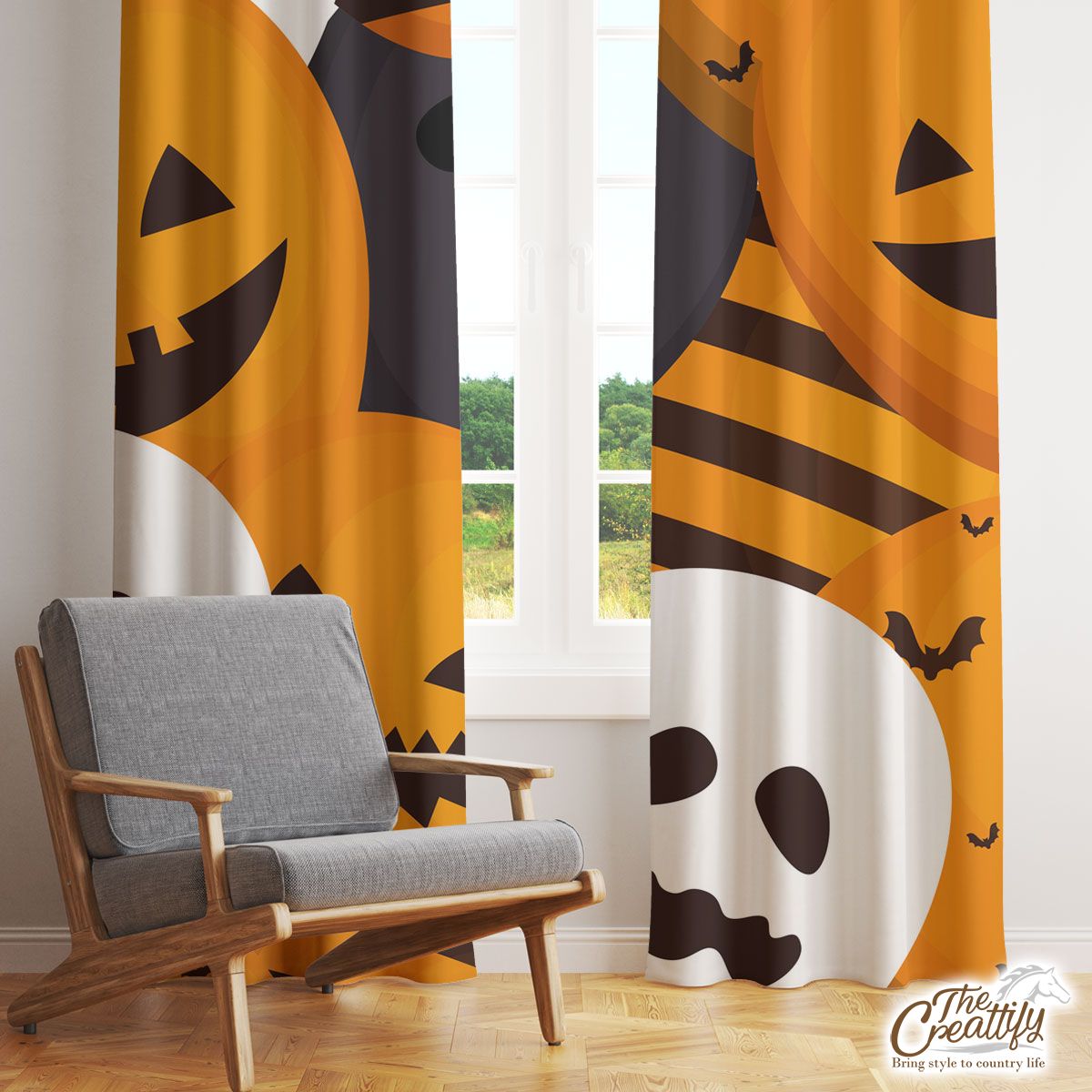 Halloween Balloons With Scary Faces Window Curtain