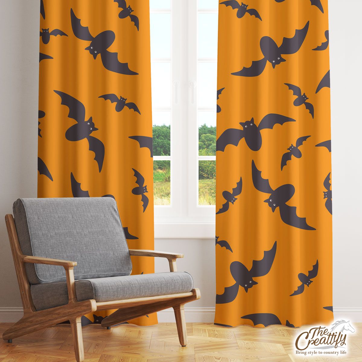 Halloween Bats Seamless Pattern Window Curtain