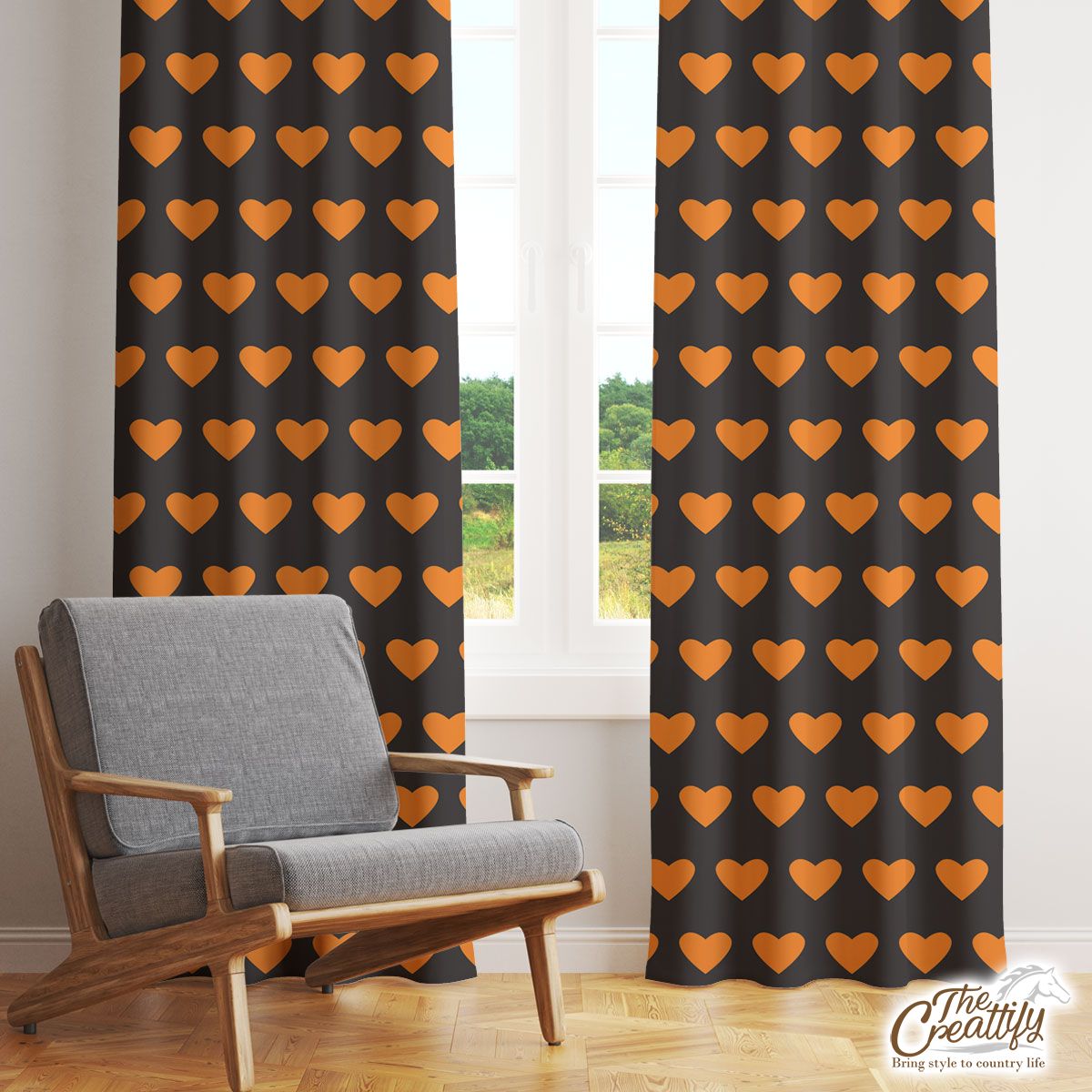 Halloween Orange Heart Seamless Pattern Window Curtain