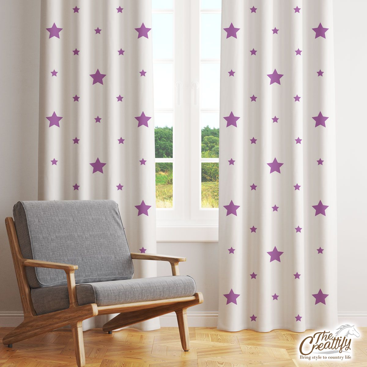 Halloween Purple Stars Seamless Pattern Window Curtain