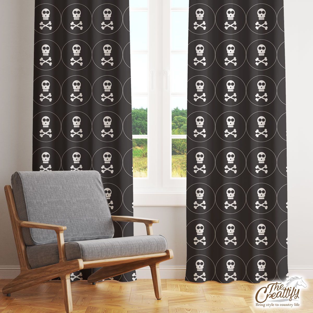 Halloween Skull Seamless Pattern Window Curtain