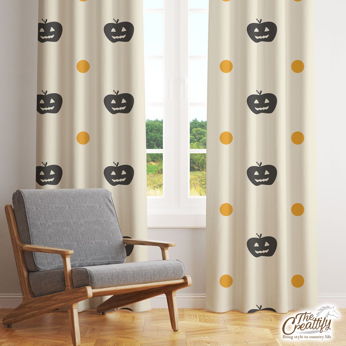 Pumpkin Halloween Scary Jack O Lantern Faces Window Curtain
