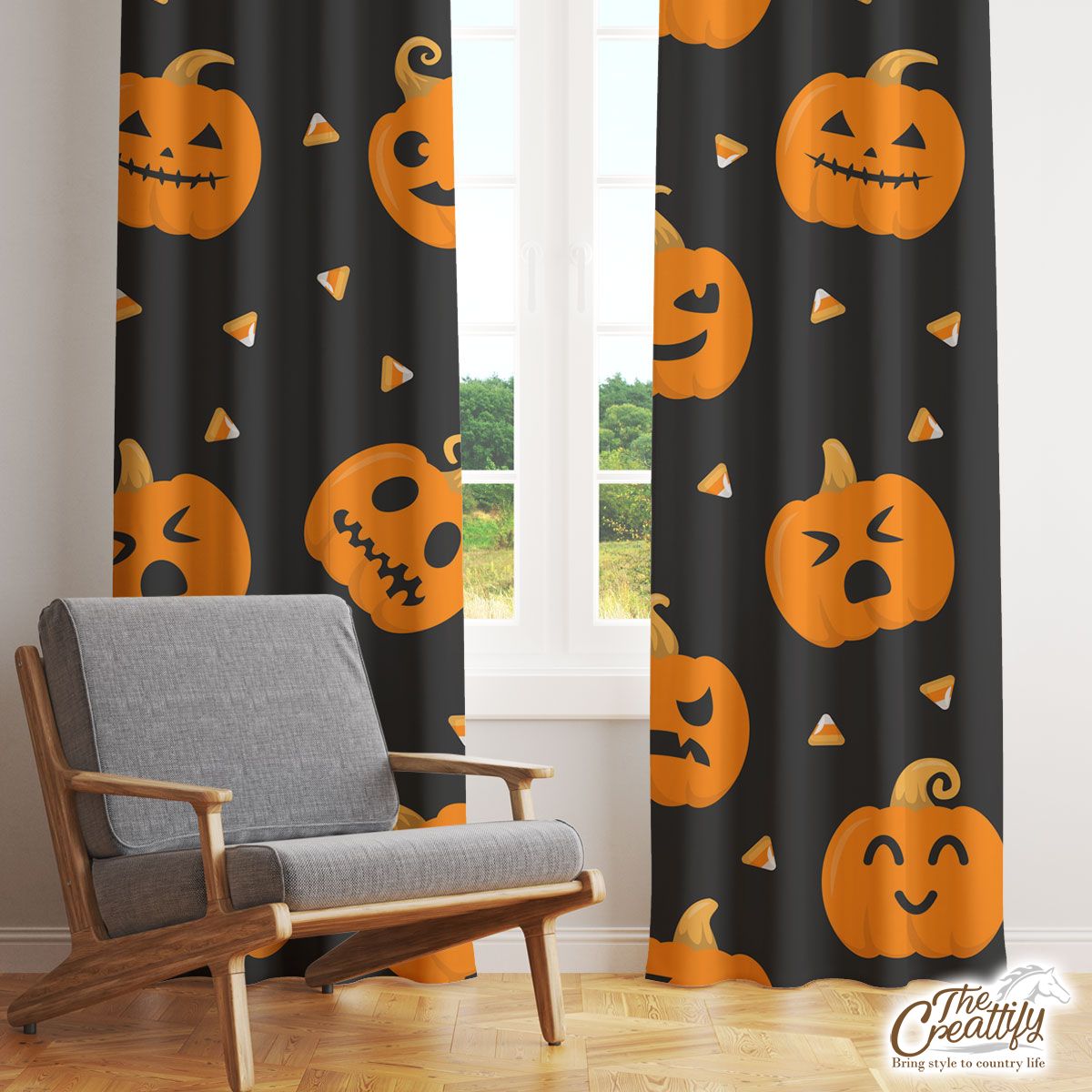 Pumpkin Halloween Scary Jack O Lantern Medium Window Curtain