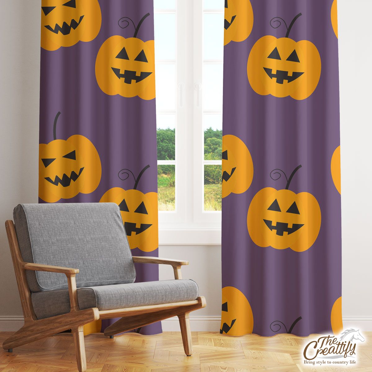 Pumpkin Halloween Scary Jack O Lantern Window Curtain