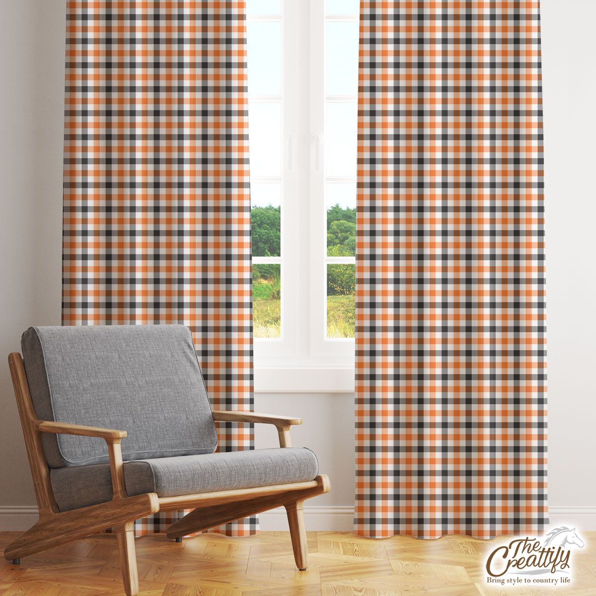 Red And Black Plaid Pattern Halloween Window Curtain