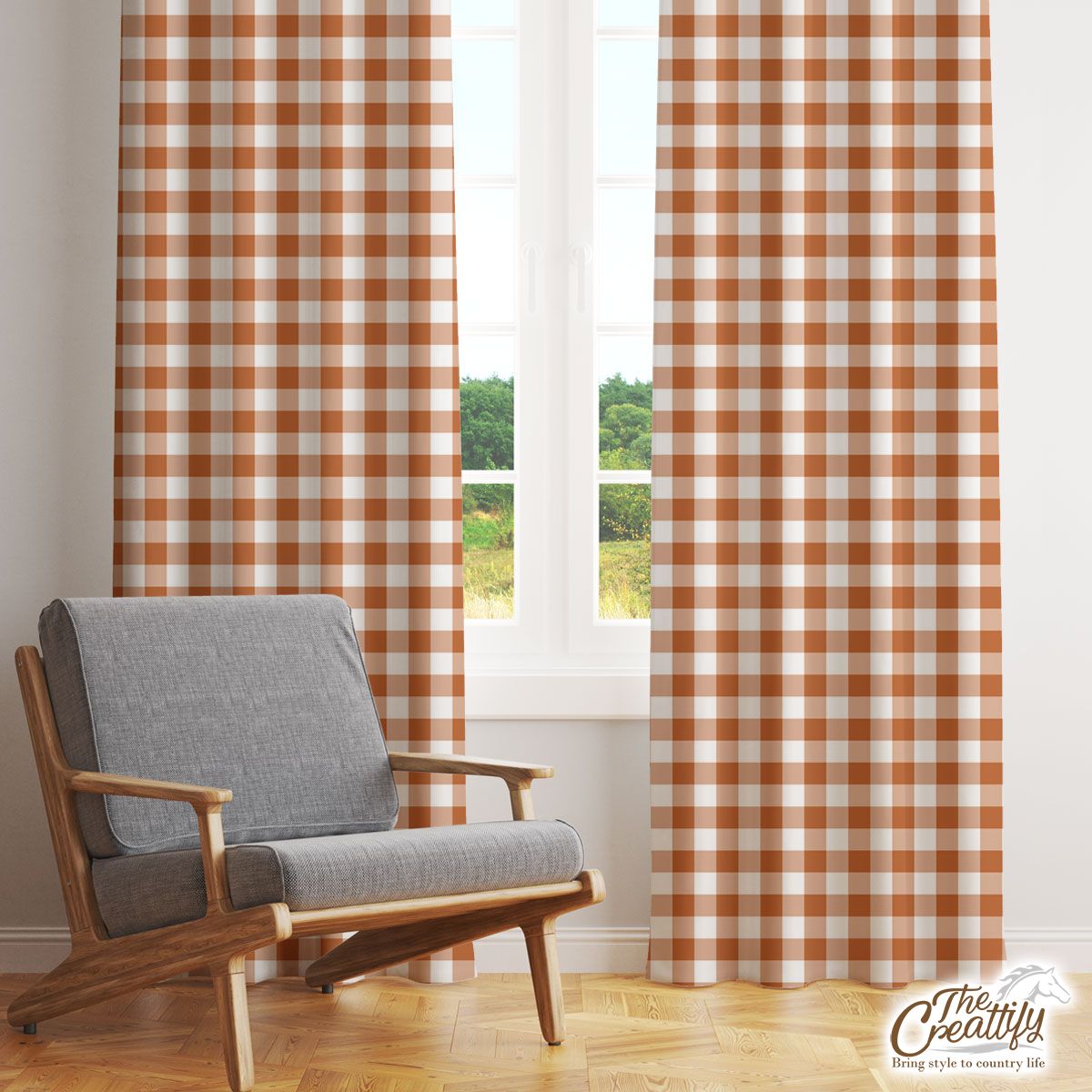 Red And White Plaid Pattern Halloween Window Curtain