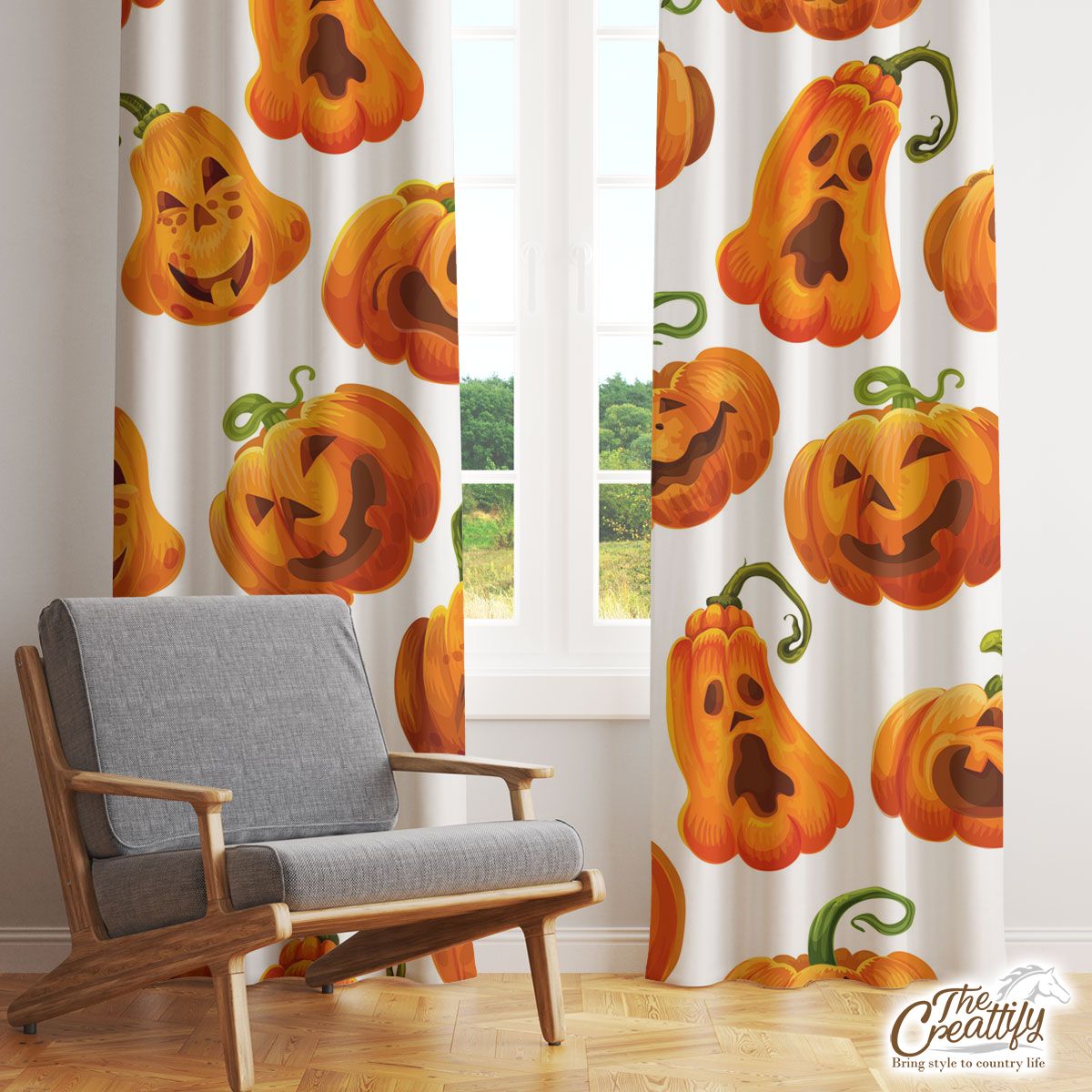 Scary Halloween Pumpkin Jack O Lantern Window Curtain
