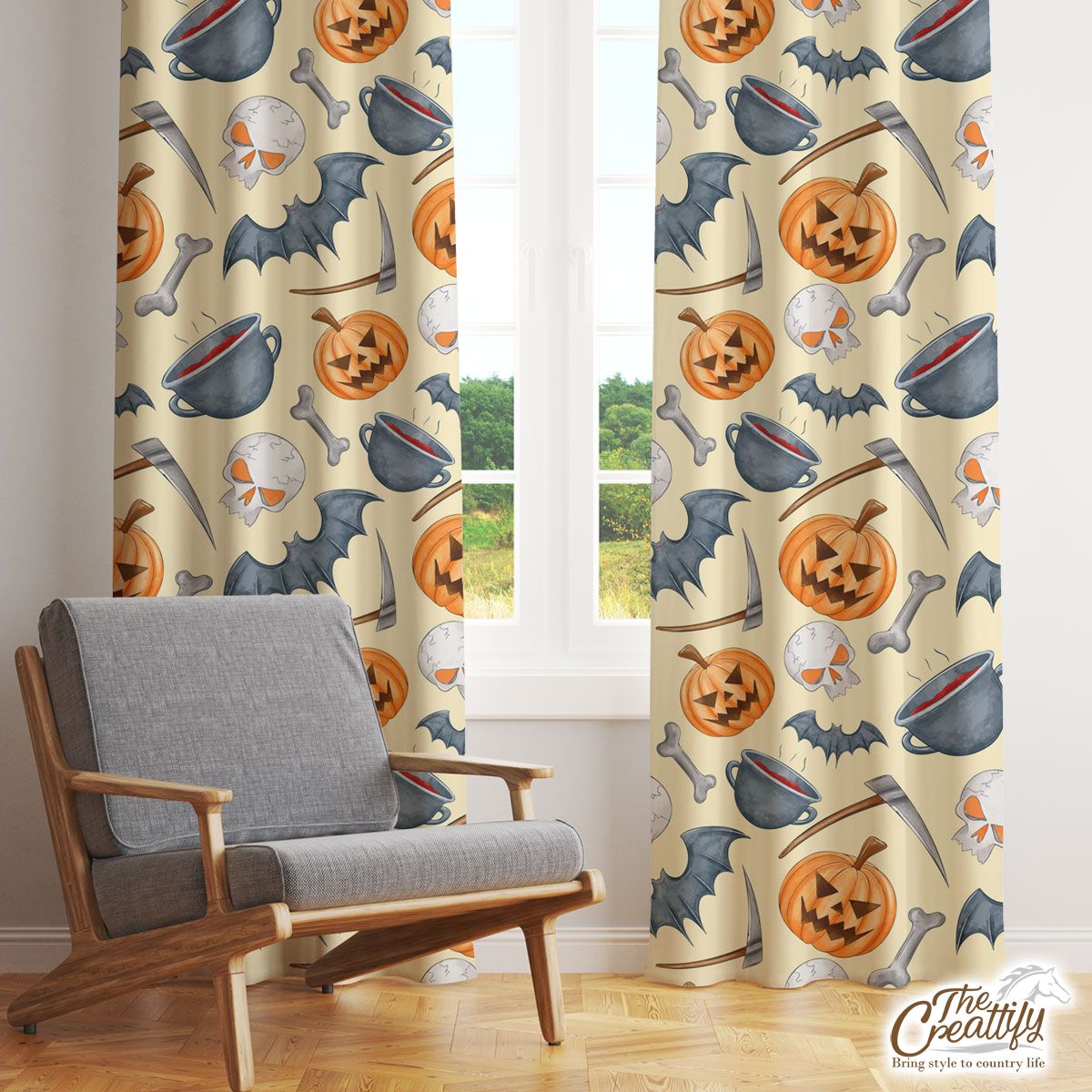 Scary Pumpkin Face On The Spooky Background Halloween Window Curtain