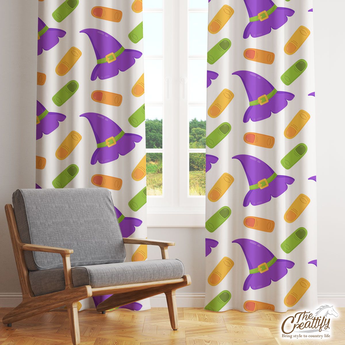 Witch Hat With Finger Halloween Window Curtain