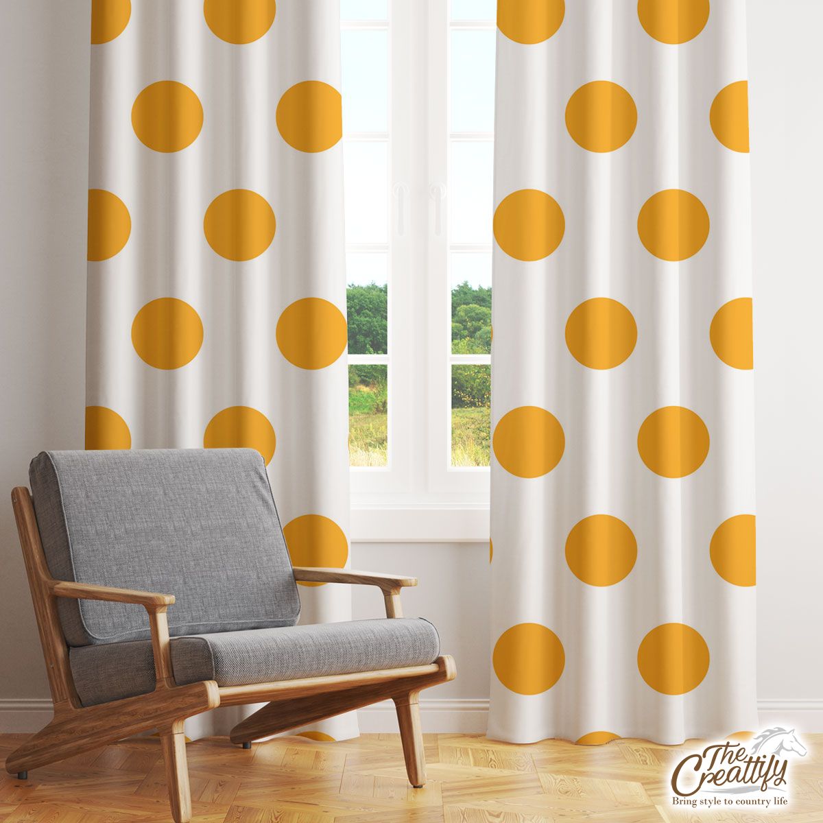 Yellow Dot Pattern On White Background Halloween Window Curtain