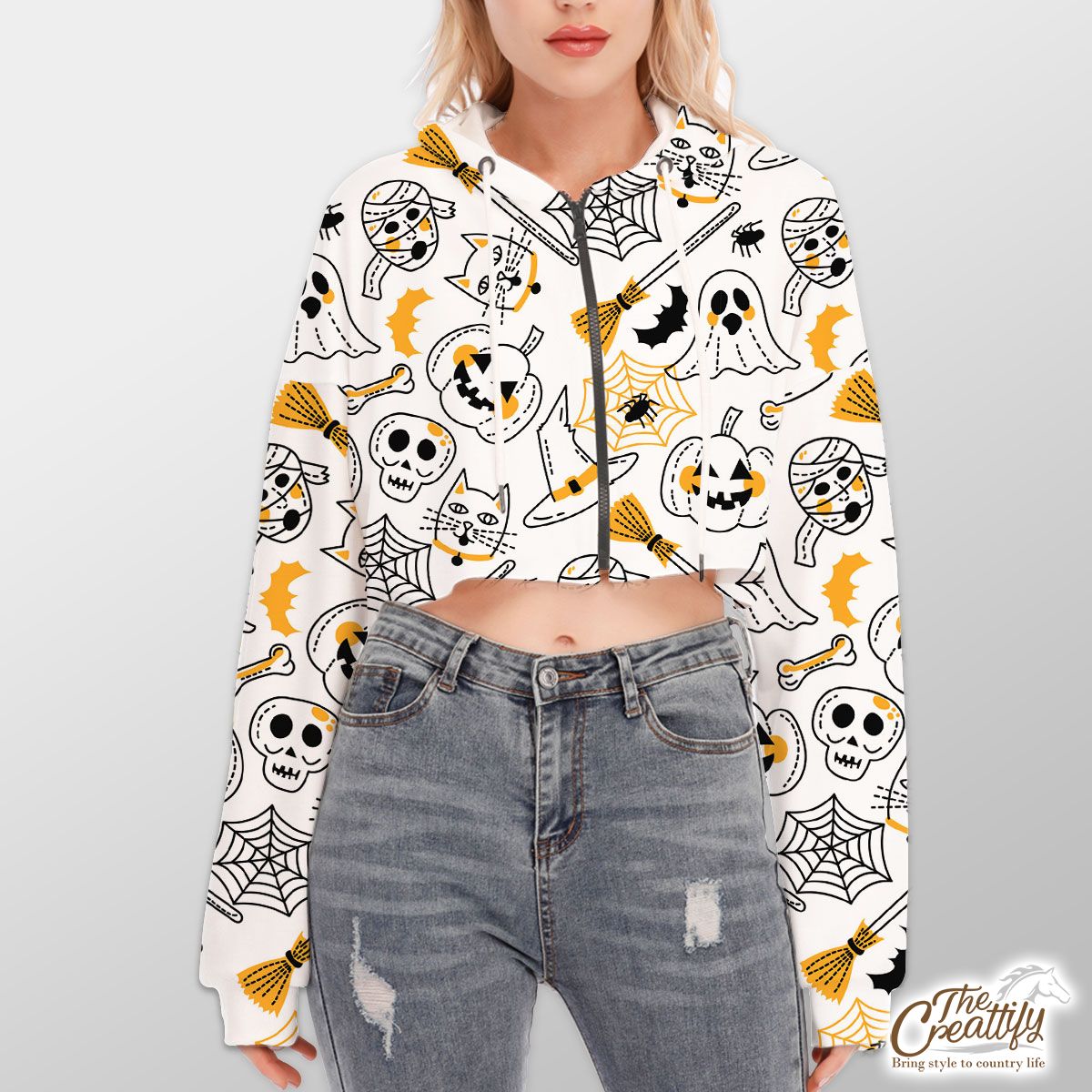 Cute Halloween Pumpkin Face, Jack O Lantern, Halloween Skeleton, Wicked Witches, Black Cat Hoodie With Zipper Closure