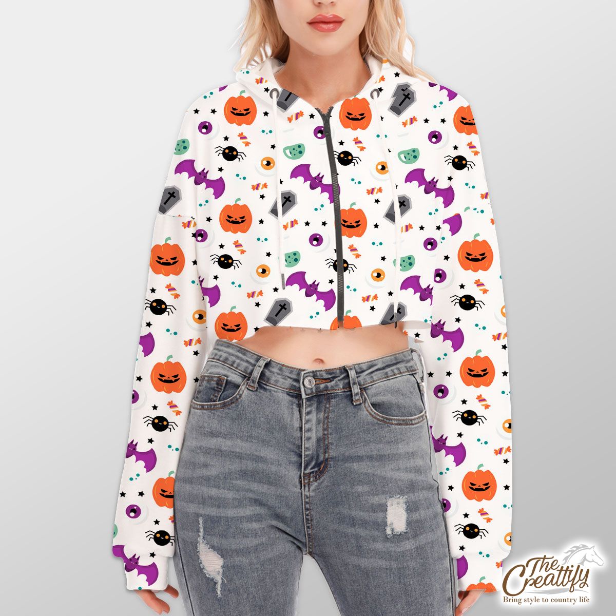 Cute Halloween Pumpkin Face, Jack O Lantern, Halloween Skeleton, Wicked Witches, Spider Hoodie With Zipper Closure