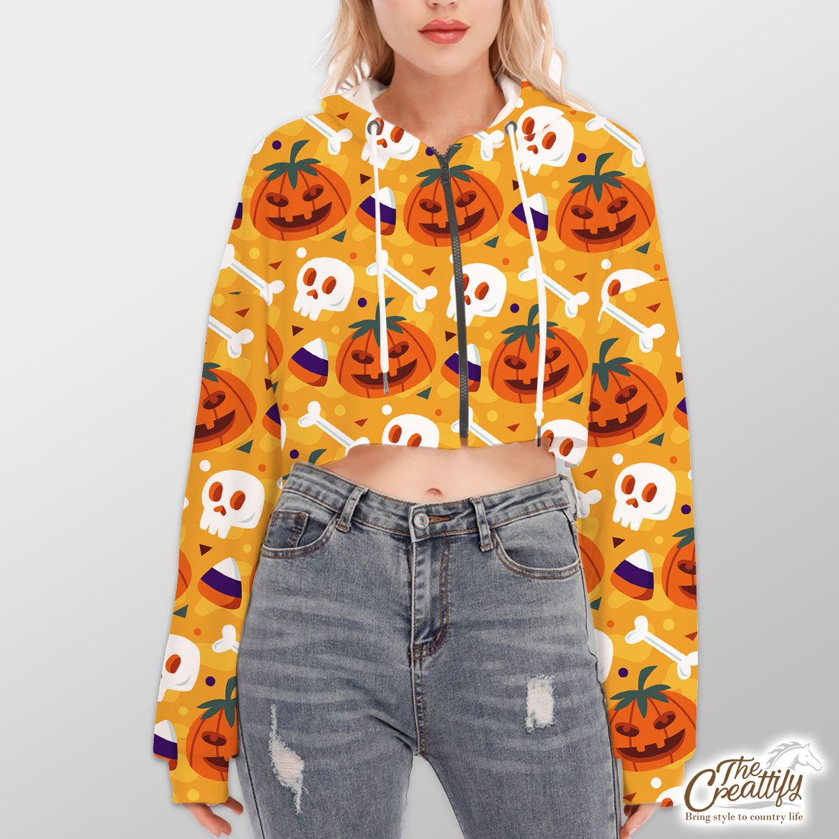 Funny Halloween Pumpkin Face, Jack O Lantern, Halloween Skeleton Hoodie With Zipper Closure