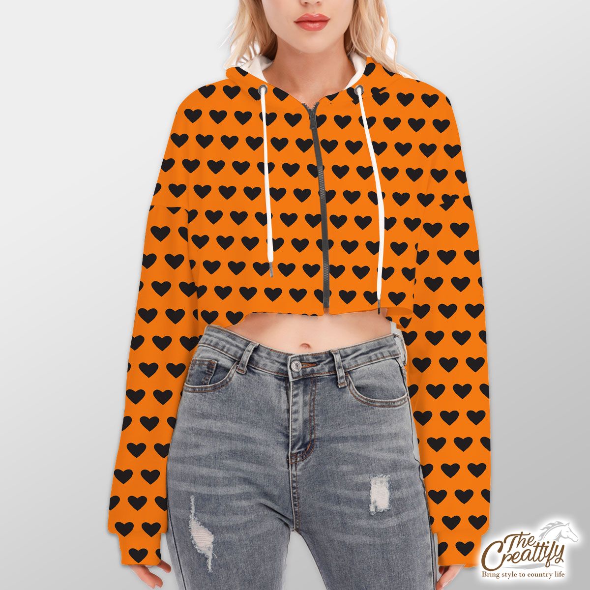 Halloween Black Heart Seamless Pattern Hoodie With Zipper Closure