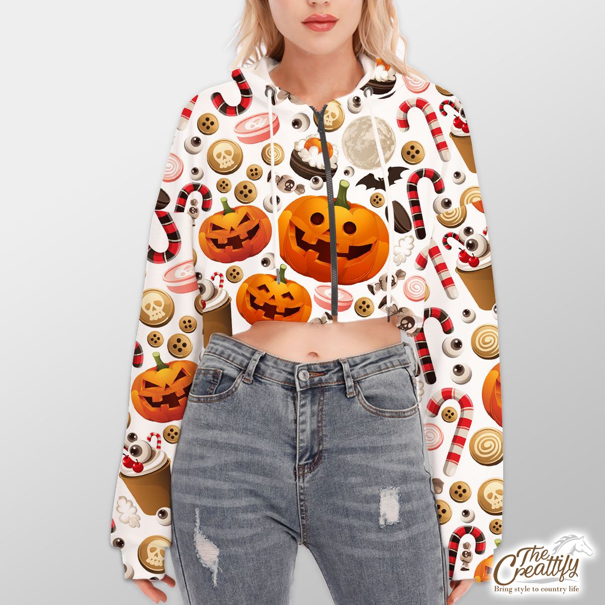 Halloween Party Food On White Background Hoodie With Zipper Closure