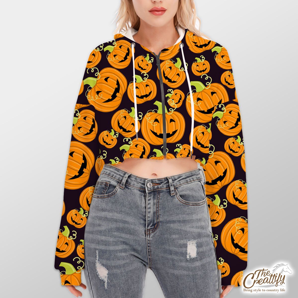 Halloween Pumpkin Scary Jack O Lantern Hoodie With Zipper Closure