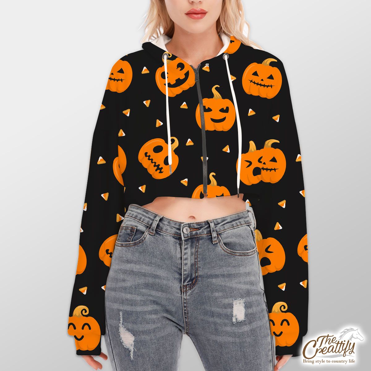 Pumpkin Halloween Scary Jack O Lantern Medium Hoodie With Zipper Closure