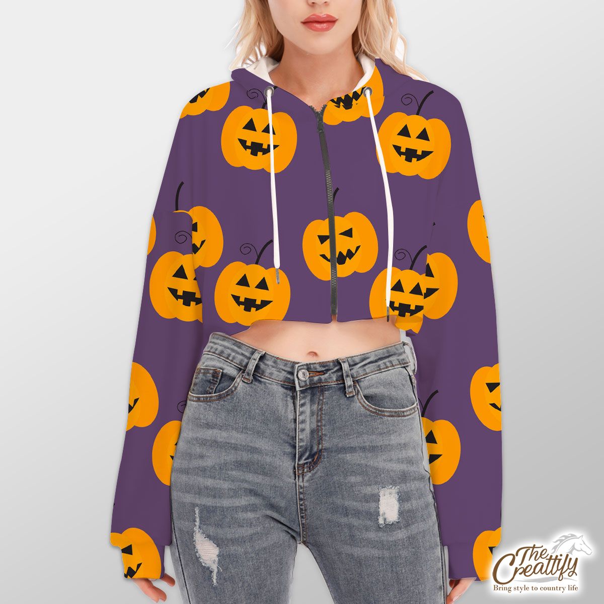 Pumpkin Halloween Scary Jack O Lantern Hoodie With Zipper Closure