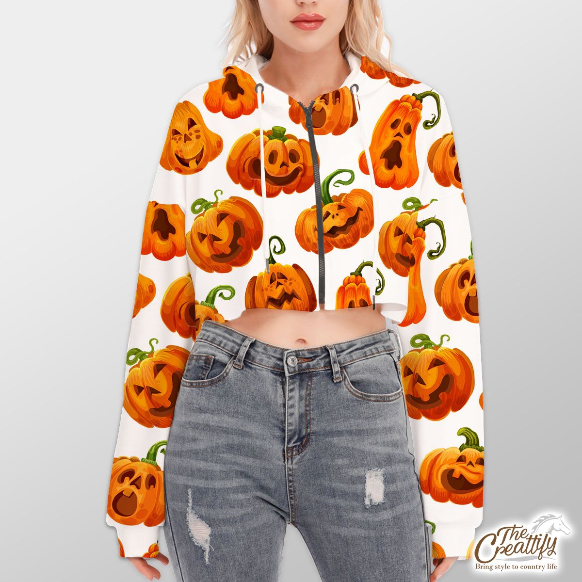 Scary Halloween Pumpkin Jack O Lantern Hoodie With Zipper Closure