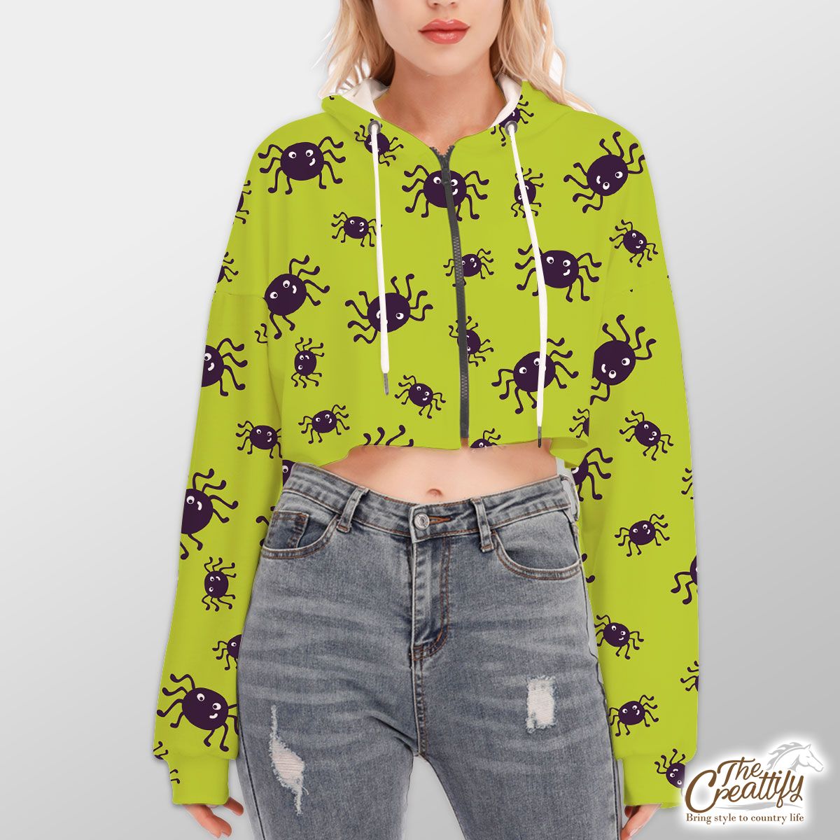 Scary Halloween Spider Seamless Pattern Hoodie With Zipper Closure
