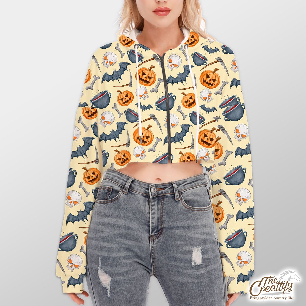 Scary Pumpkin Face On The Spooky Background Halloween Hoodie With Zipper Closure