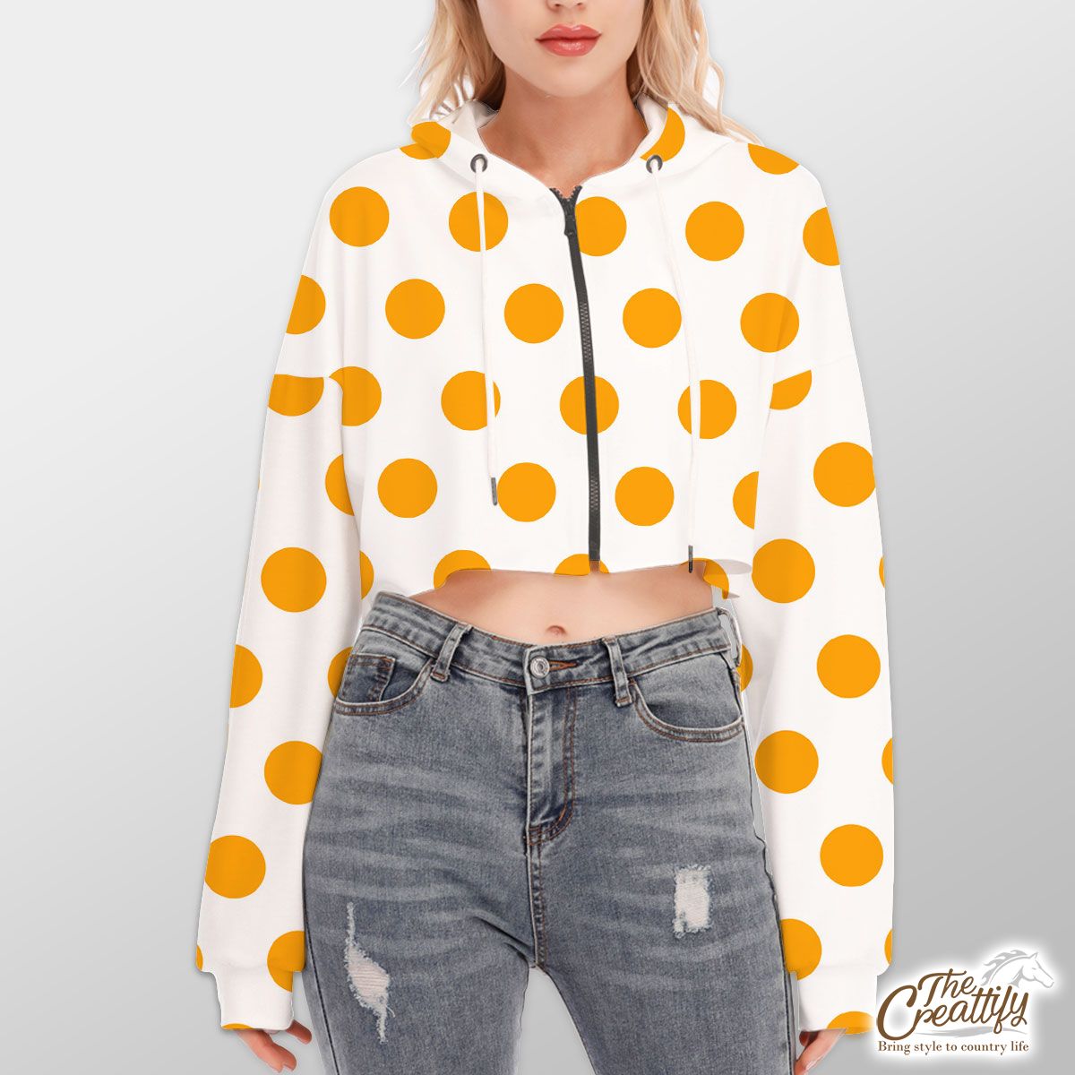 Yellow Dot Pattern On White Background Halloween Hoodie With Zipper Closure