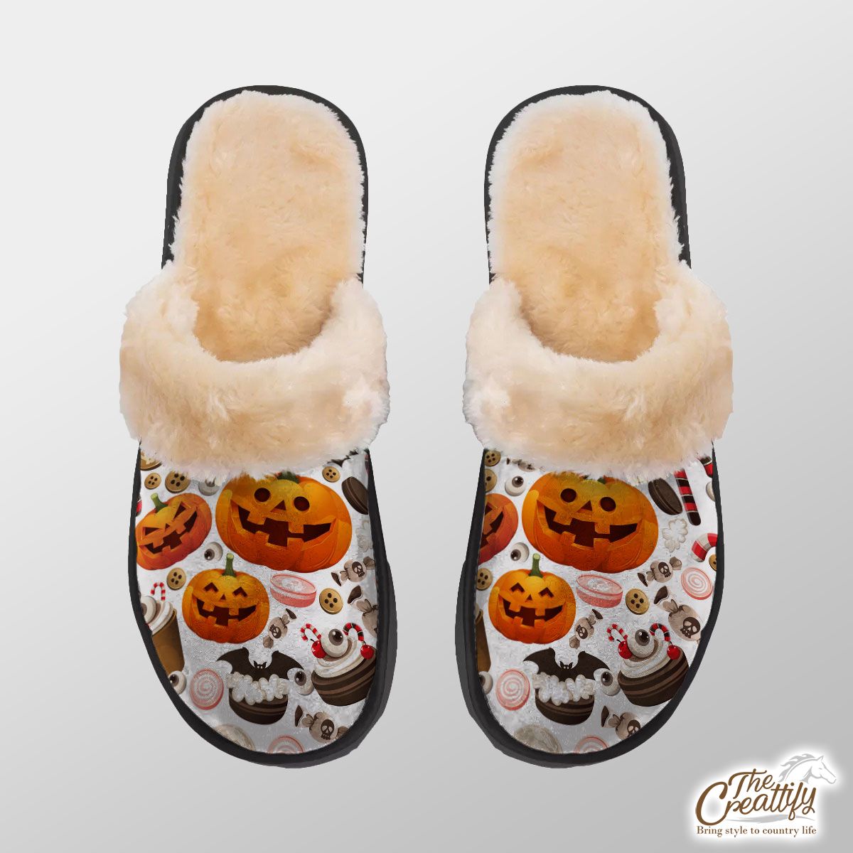 Halloween Party Food On White Background Home Plush Slippers