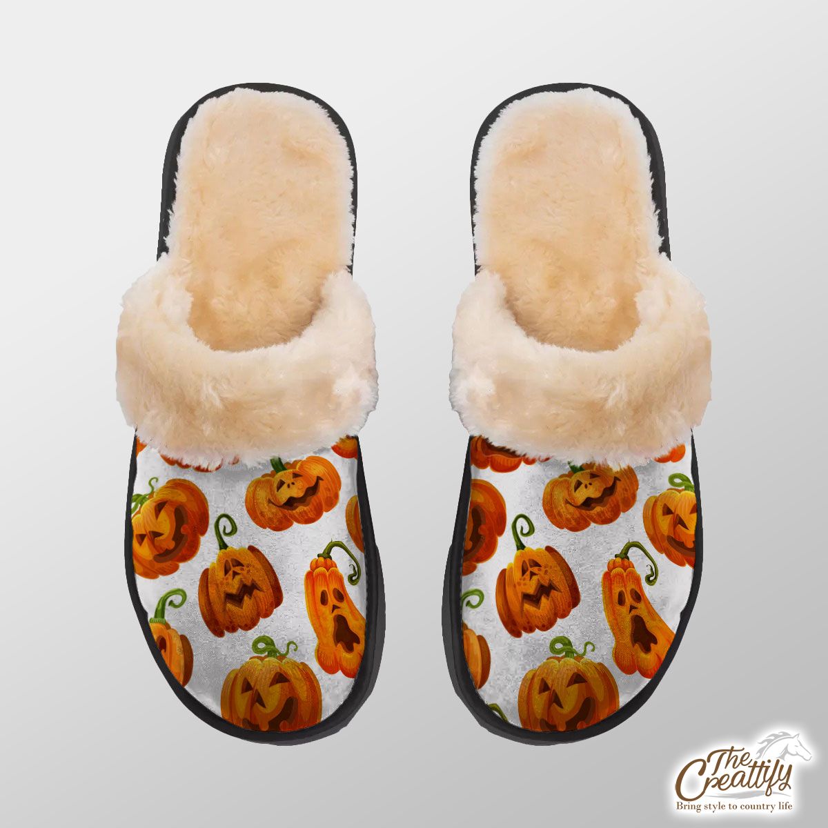 Scary Halloween Pumpkin Jack O Lantern Home Plush Slippers