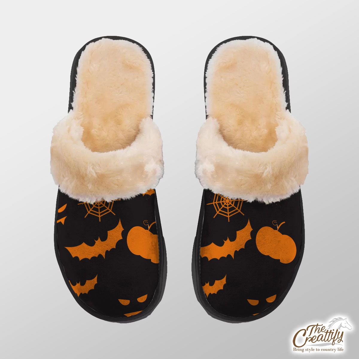 Scary Halloween Vampire  With Pumpkin Jack O Lantern and Bat Home Plush Slippers