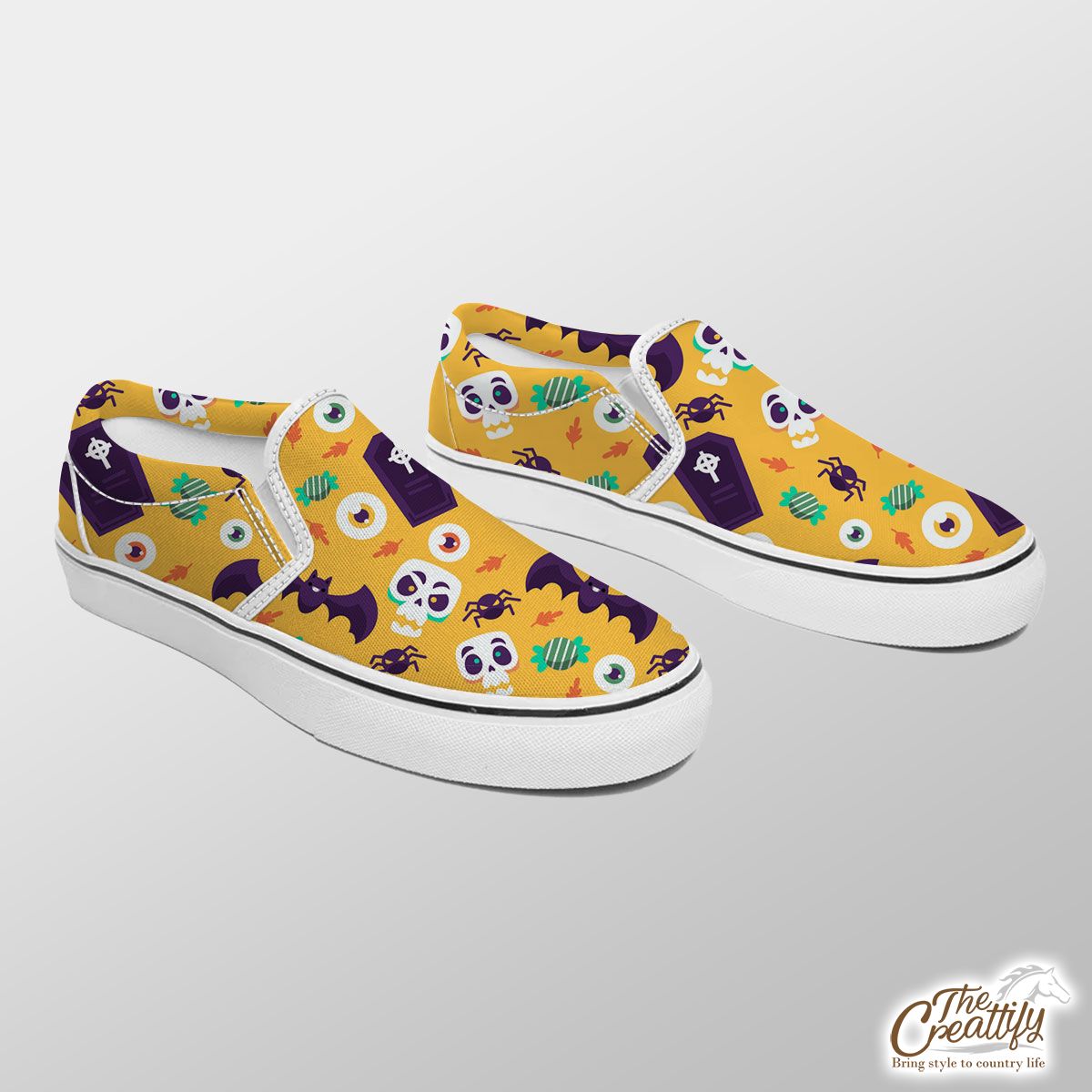 Cute Halloween Bats, Candy, Spider 1 Slip On Sneakers