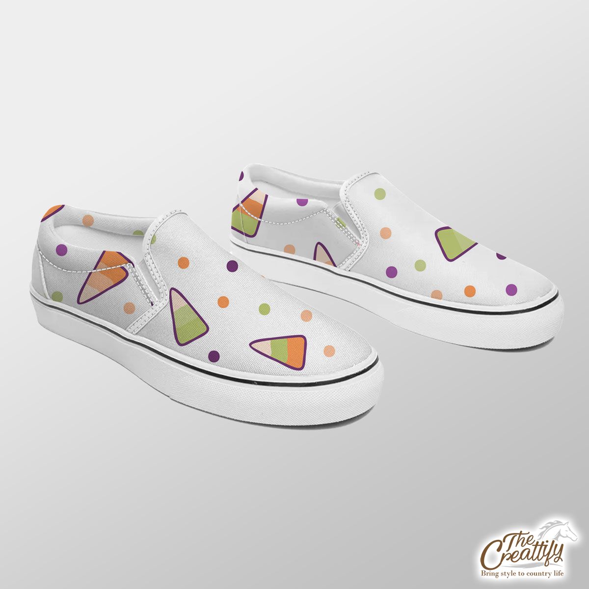 Halloween Candy Seamless Pattern With Polka Dot Slip On Sneakers