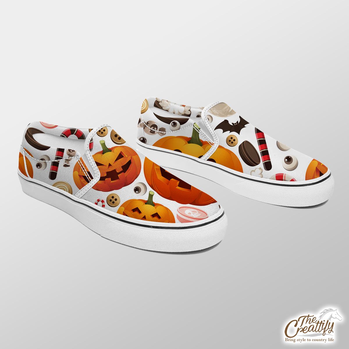 Halloween Party Food On White Background Slip On Sneakers
