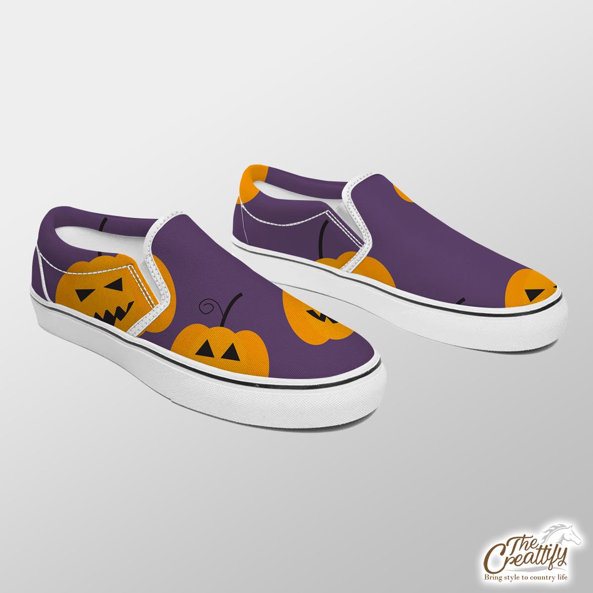 Pumpkin Halloween Scary Jack O Lantern Slip On Sneakers