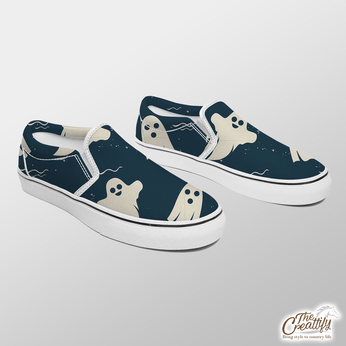Scary Halloween Ghosts Seamless Pattern Blue Boo Slip On Sneakers