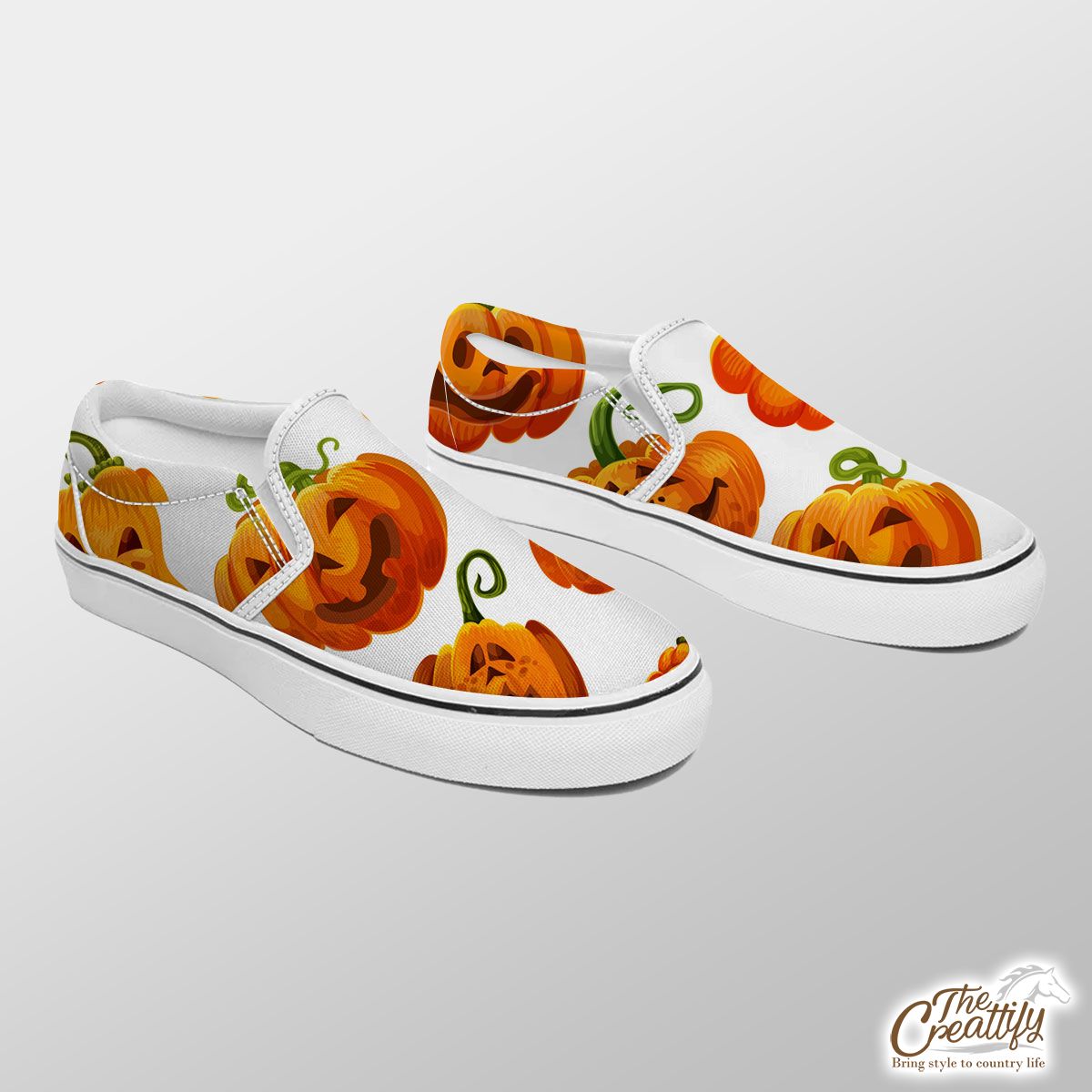 Scary Halloween Pumpkin Jack O Lantern Slip On Sneakers