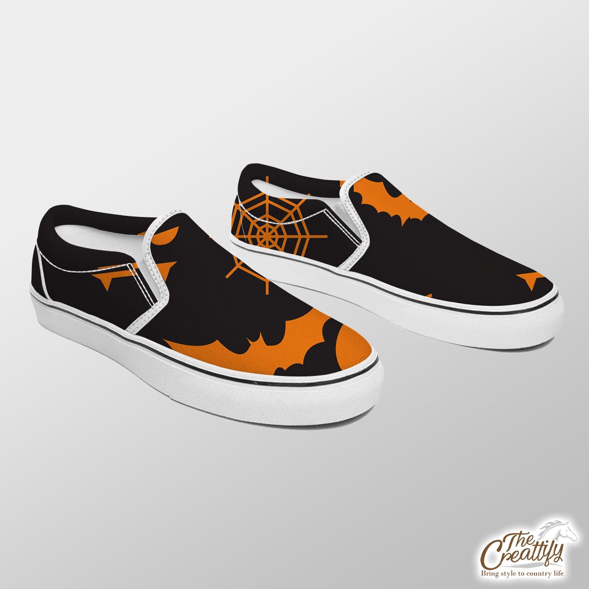 Scary Halloween Vampire  With Pumpkin Jack O Lantern and Bat Slip On Sneakers