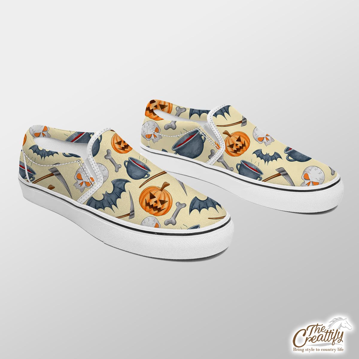 Scary Pumpkin Face On The Spooky Background Halloween Slip On Sneakers