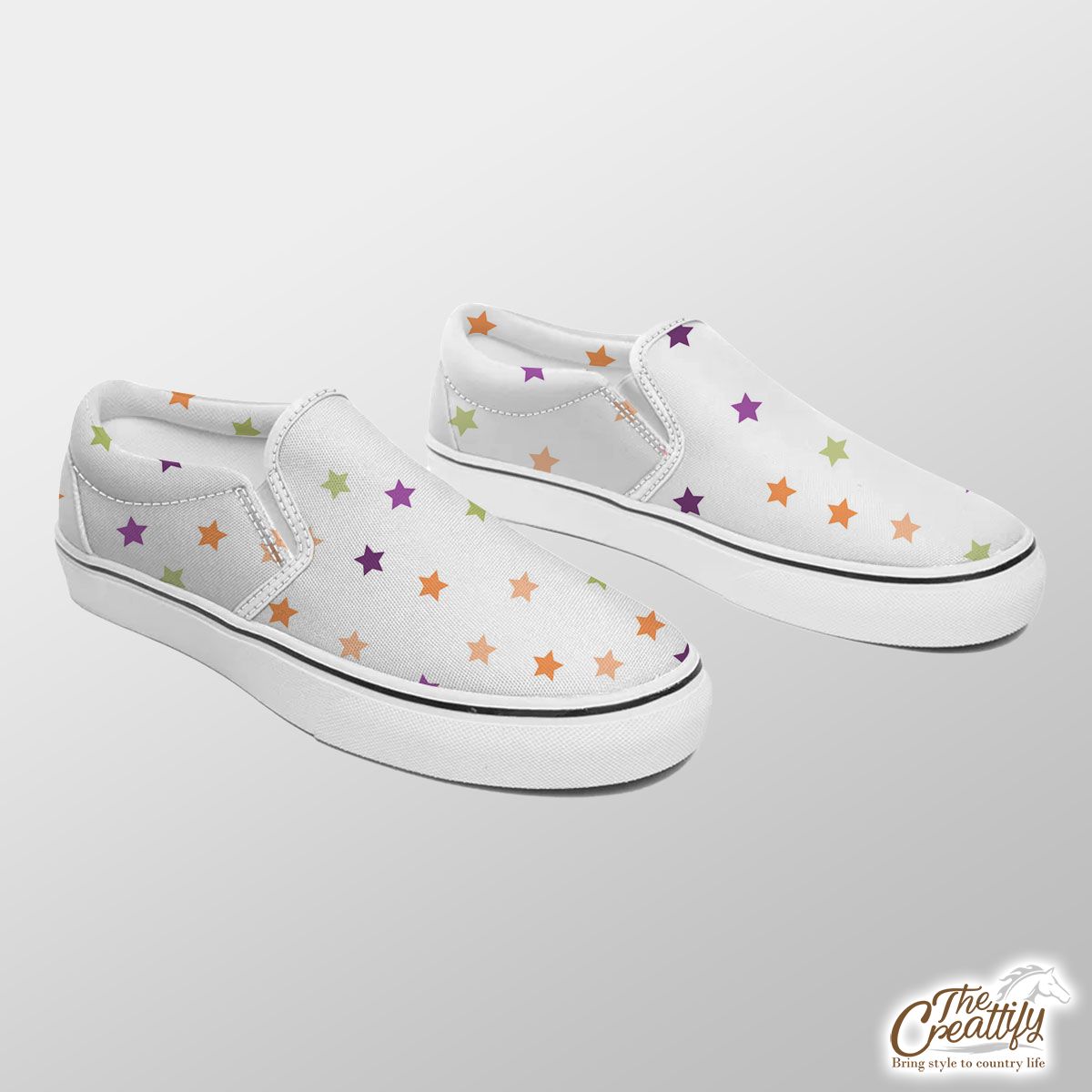 White Halloween Seamless Pattern With Stars Slip On Sneakers