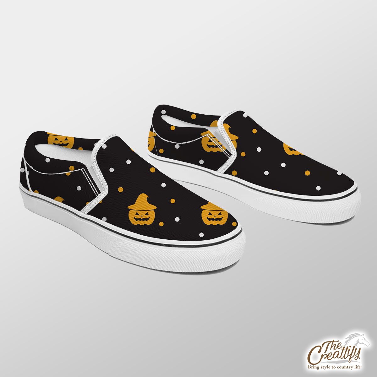 Yellow pumpkin with witch hat Halloween Slip On Sneakers