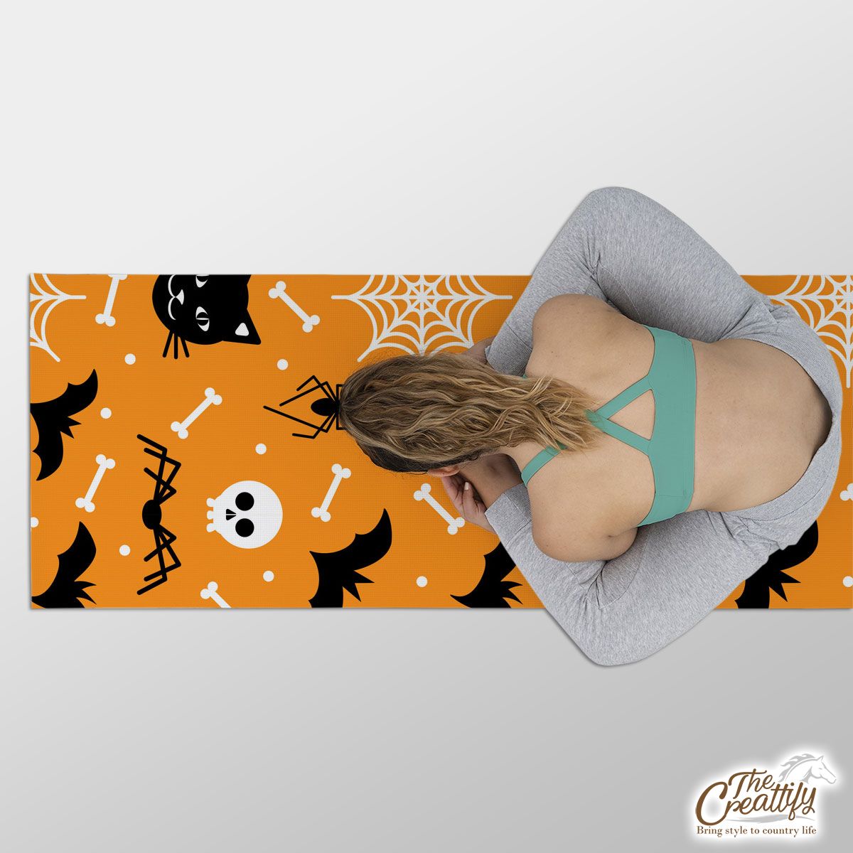 Cute Halloween Ghost  With Cat and Bat Yoga Mat