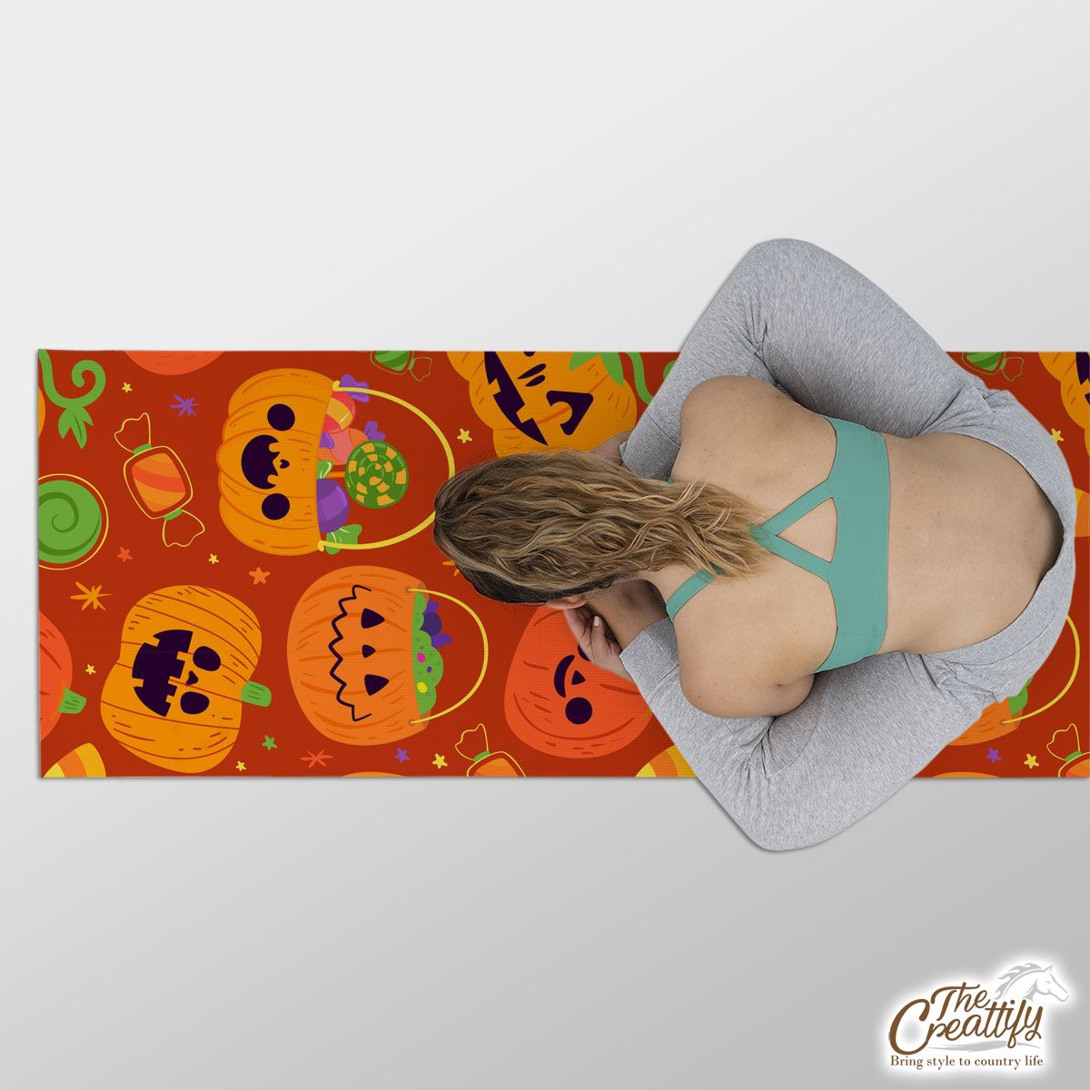 Cute Pumpkin, Jack O Lantern Full of Candy Orange Halloween Yoga Mat