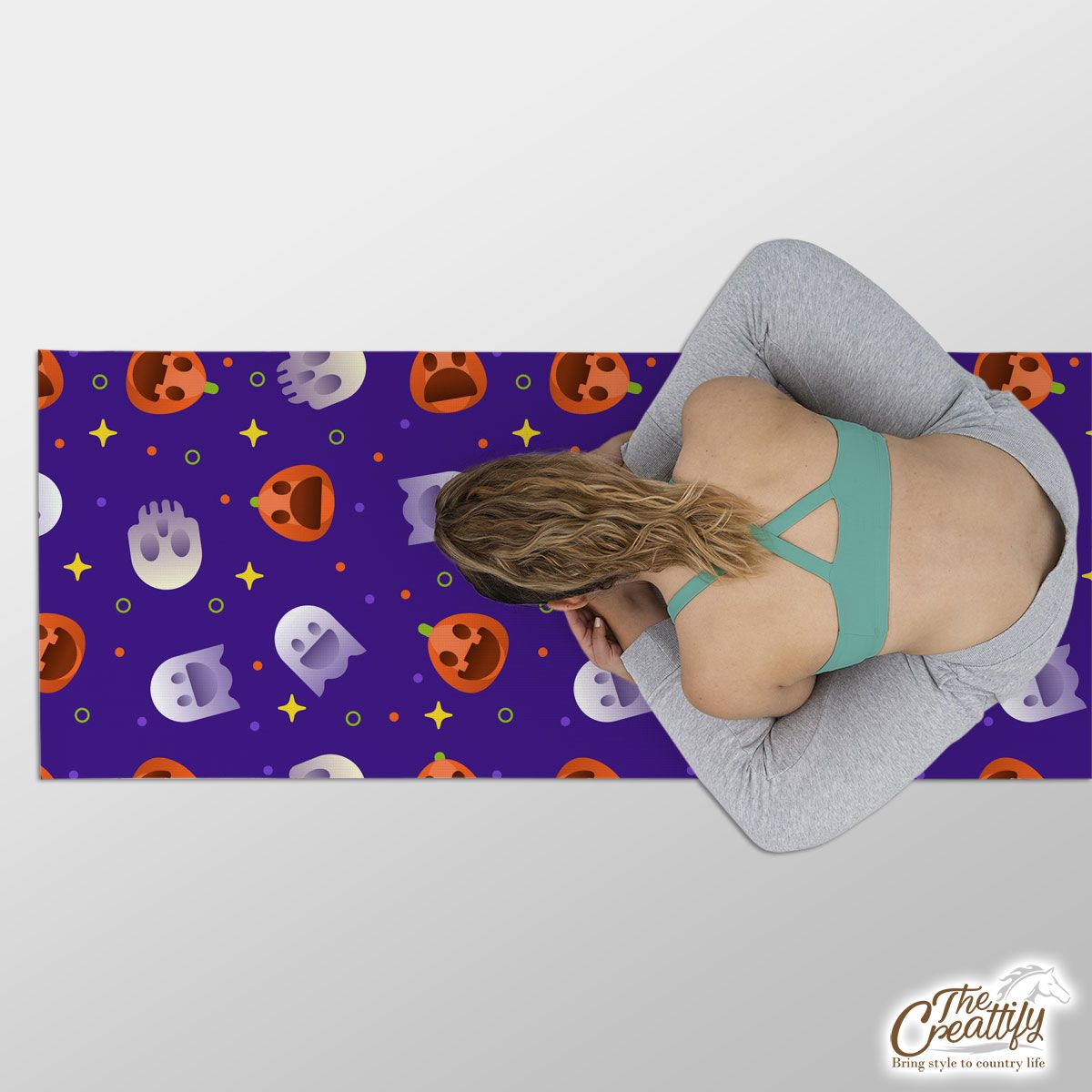 Funny Halloween Pumpkin Face, Jack O Lantern, Skeleton Yoga Mat