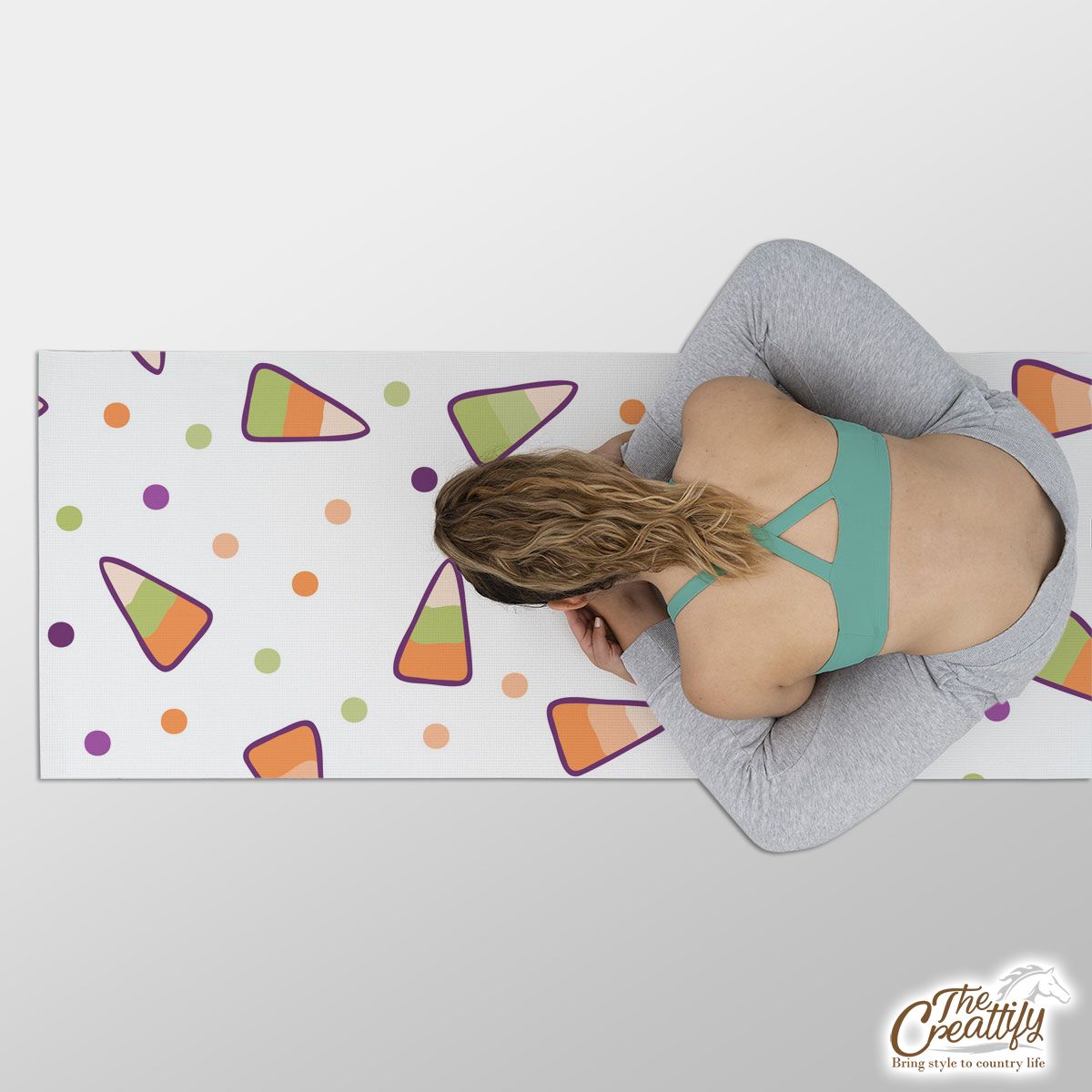 Halloween Candy Seamless Pattern With Polka Dot Yoga Mat