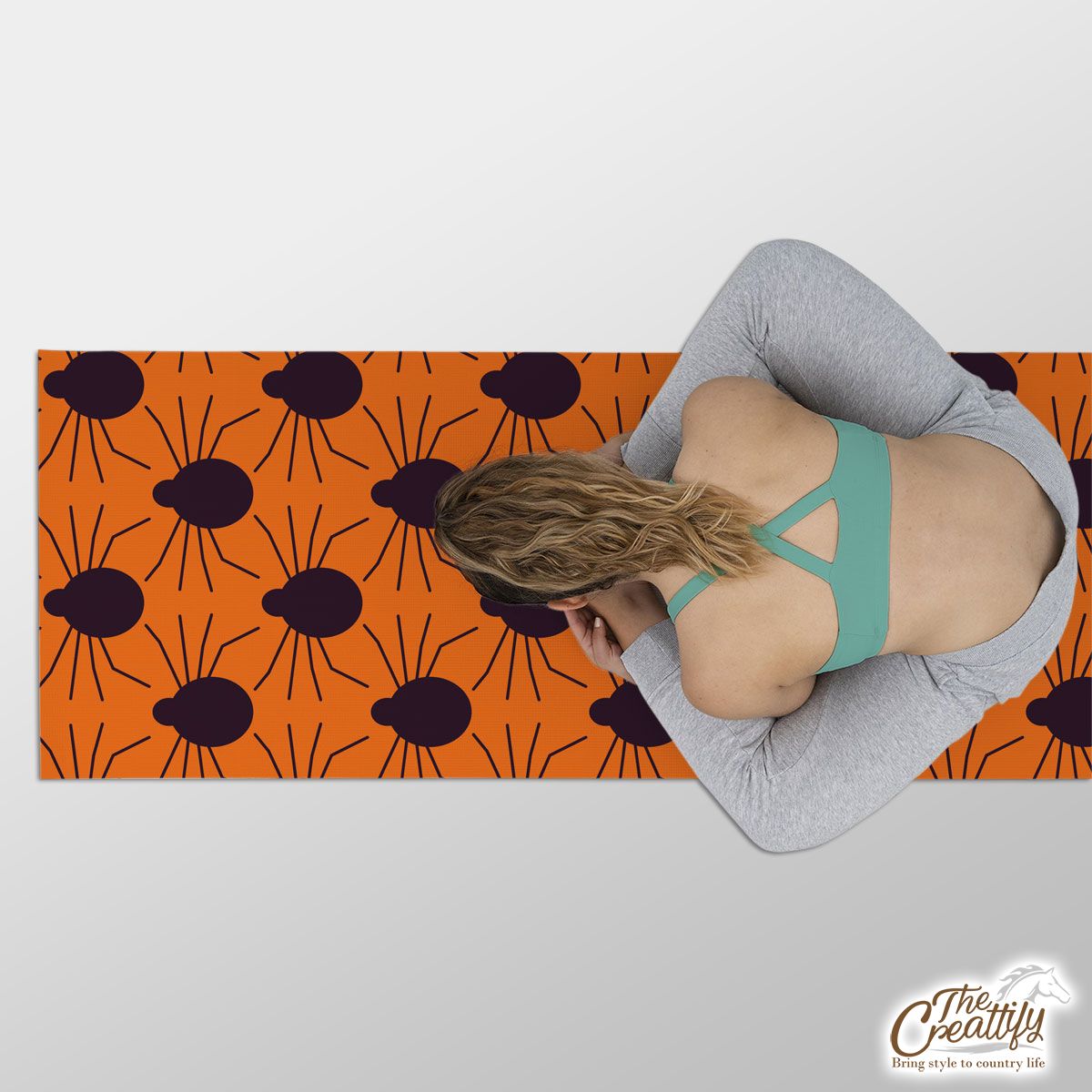 Halloween Orange Color Seamless Spider Yoga Mat
