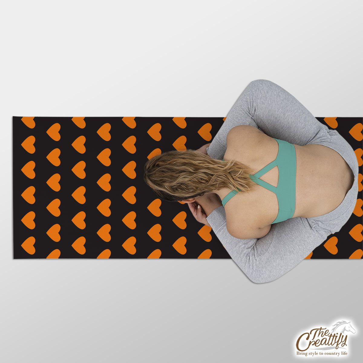 Halloween Orange Heart Seamless Pattern Yoga Mat