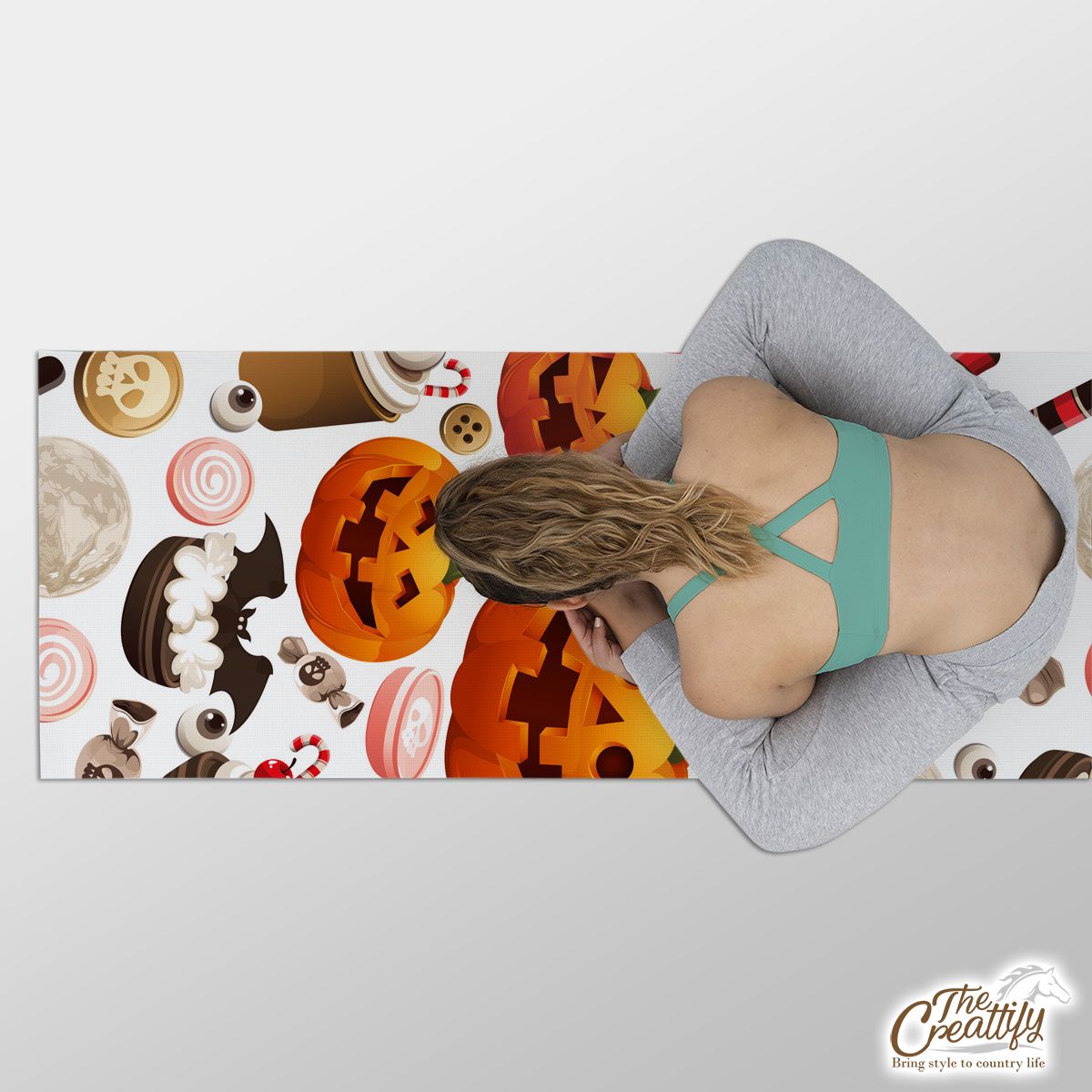 Halloween Party Food On White Background Yoga Mat