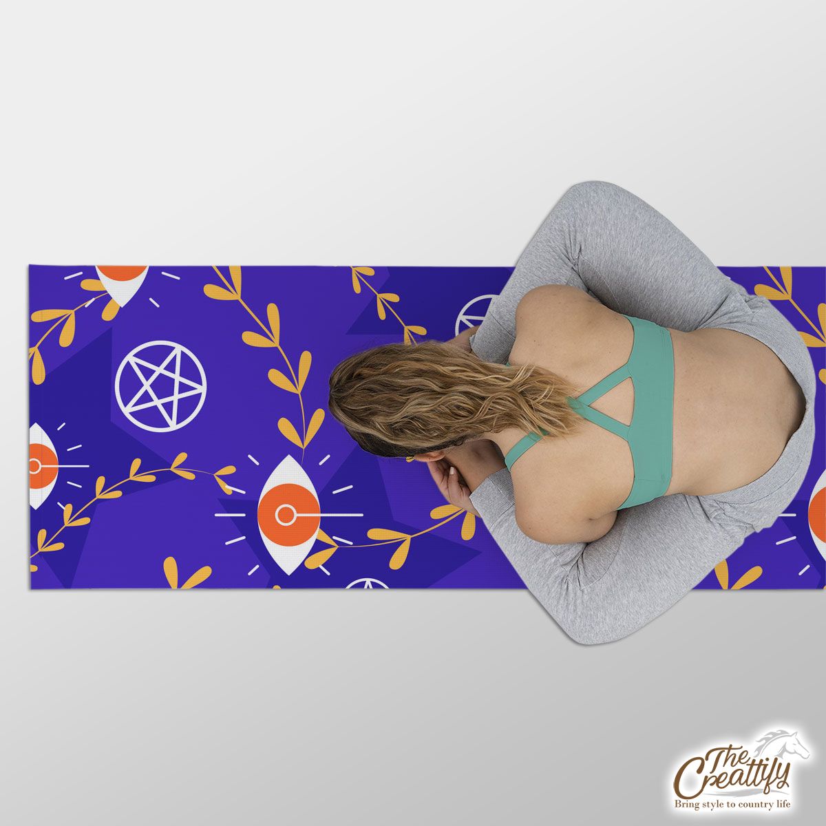 Pentagram Star With Evil Eyes On Blue Background Halloween Yoga Mat