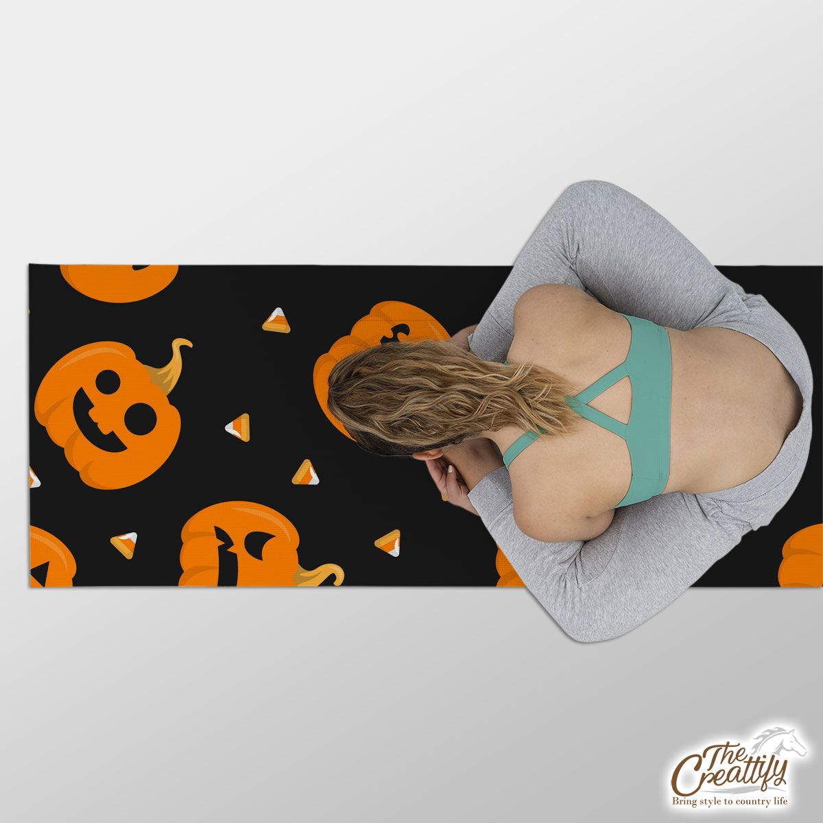 Pumpkin Halloween Scary Jack O Lantern Medium Yoga Mat