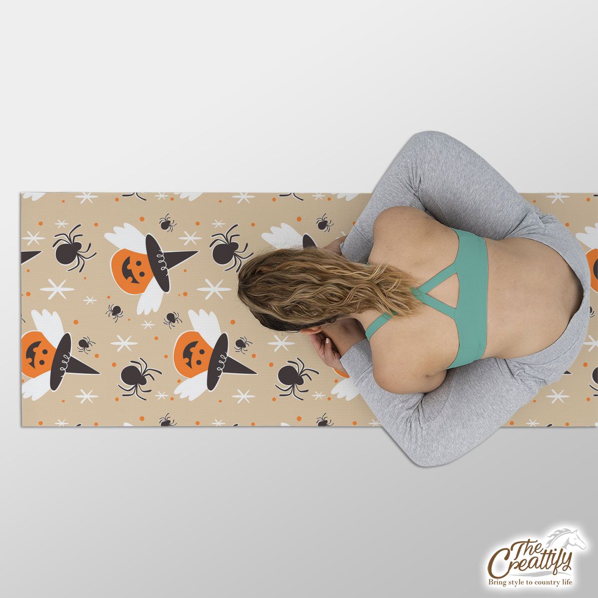 Pumpkins With Witch Hat On A Light Background Halloween Yoga Mat