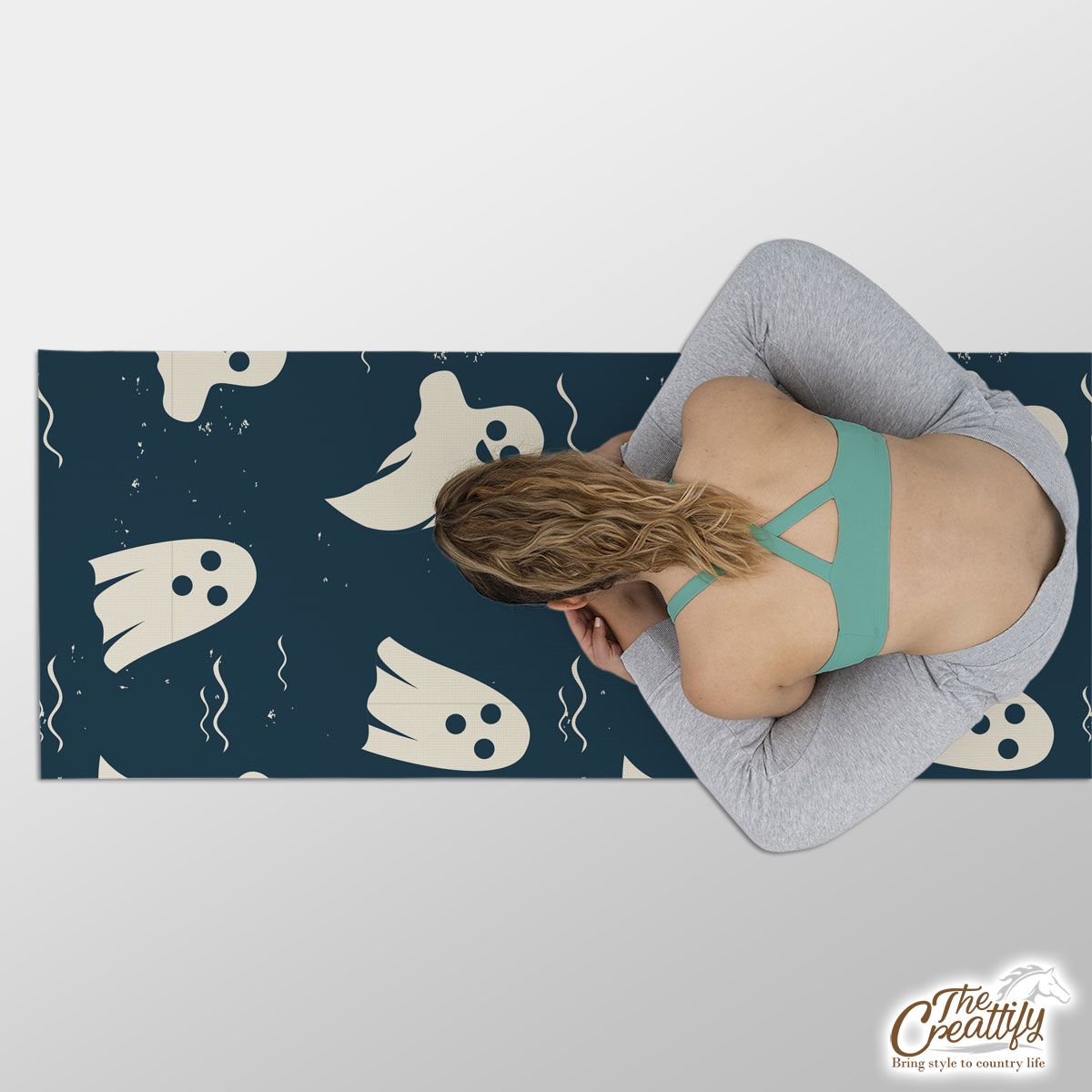 Scary Halloween Ghosts Seamless Pattern Blue Boo Yoga Mat